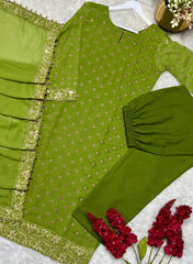 Gorgeous Green Color Georgette Embroidery Work Anarkali Suit