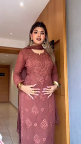 Ravishing Pink Color Embroidery Work Georgette Palazzo Suit