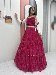 Red Color Georgette Ribbon Work Lehenga Choli For Navratri Festival