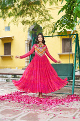 Pretty Pink Georgette Kutchi Work Gown For Navratri