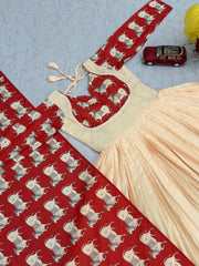 Stylish Peach Rayon Cotton Kalamkari Print Gown