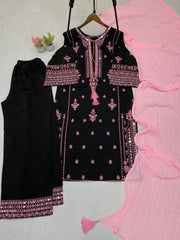 Ravishing Black Color Embroidery Work Palazzo Suit