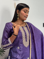 Marvelous Purple Crush Silk Embroidery Work Palazzo Suit