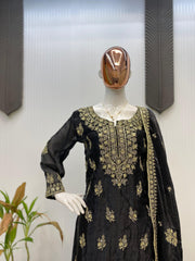 Lovely Black Fendy Embroidery Work Sharara Suit