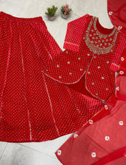 Gorgeous Red Georgette Printed Lehenga Choli