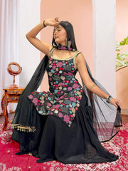 Marvelous Black Georgette Sequence Work Sharara Suit