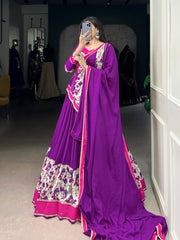Ravishing Purple Rayon Printed Lehenga Choli