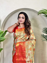 Festival Wear Trendy Orange Silk Zari Saree