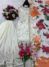 Designer White Chinon Silk Sequence Work Sharara Suit