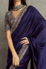 Amazing Purple Embroidery Work Silk Saree