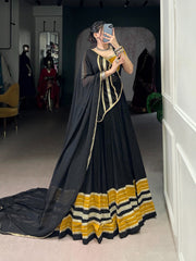 Alluring Black Rayon Sequins Work Lehenga Choli