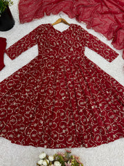 Ravishing Red Georgette Sequence Work Gown