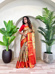 Festival Wear Trendy Orange Silk Zari Saree
