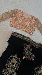 Lovely Black Velvet With Dori Work Net Saree