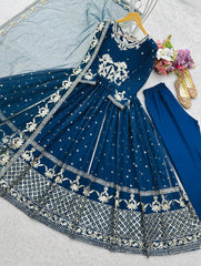 Pretty Blue Georgette Sequence Work Gown