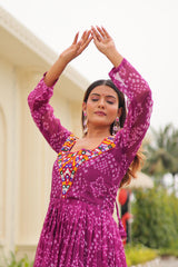 Lovely Purple Georgette Gamthi Work Gown For Navratri