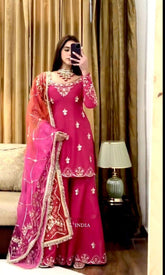 Lovely Pink Cinon Silk Sequence Work Sharara Suit