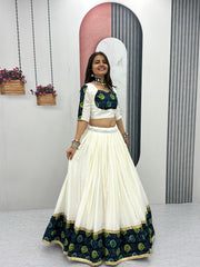 White Color Ajrakh Print Lehenga Choli For Navratri Wear