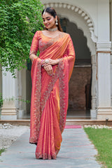 Trendy Red Diamond Work Silk Saree