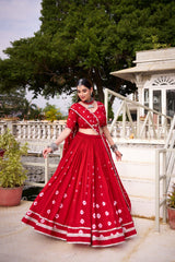 Gorgeous Red Color Chanderi Bandhej Lehenga Choli