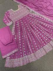 Mesmerizing Sequence Work Pink Color Nayra Cut Kurta Set