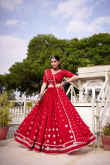 Gorgeous Red Color Chanderi Bandhej Lehenga Choli