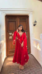 Amazing Red Georgette Sequence Work Gown