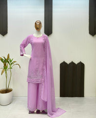 Graceful Pink Georgette Sequence Work Palazzo Suit