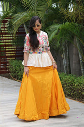 Amazing Yellow Color Embroidery Work Top With Lehenga