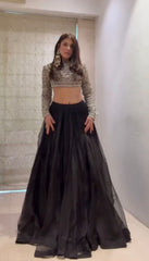 Mesmerizing Black Color Organza Lehenga Choli