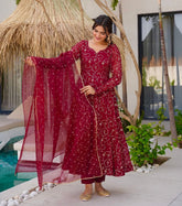 Ravishing Red Georgette Sequence Work Gown