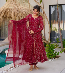 Ravishing Red Georgette Sequence Work Gown
