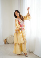 Trendy Yellow Color Embroidery Work Co-Ord Set