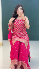 Lovely Pink Color Sequence Work Georgette Sharara Suit