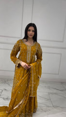 Lovely Mustard Color Georgette Sequence Work Sharara Suit