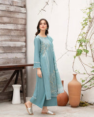 Ravishing Sky Blue Roman Silk Sequence Work Straight Salwar Suit