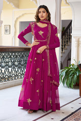 Glorious Pink Georgette Thread Work Gown