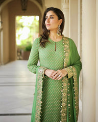 Gorgeous Green Color Georgette Embroidery Work Anarkali Suit