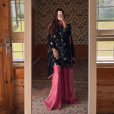 Captivating Black Crushi Silk Sequence Work Sharara Suit