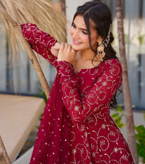 Ravishing Red Georgette Sequence Work Gown