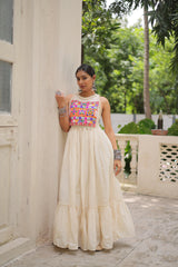 Amazing Off-White Cotton Embroidered Gown For Navratri