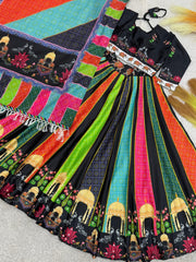 Lovely White Satin Digital Print Lehenga Choli