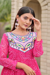 Pink Georgette Embroidery Work Gown For Navratri