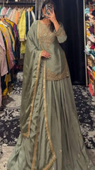 Ravishing Pink Chinon Silk Sequence Work Top With Lehenga