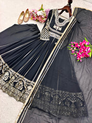 Ravishing Black Sequence Work Georgette Gown