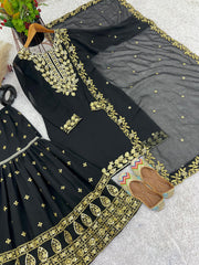 Georgette Black Color Sequence Sharara Suit