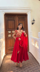 Amazing Red Georgette Sequence Work Gown