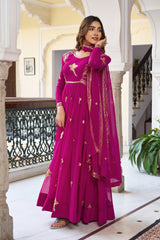 Glorious Pink Georgette Thread Work Gown