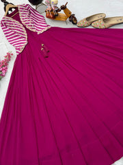 Awesome Pink Georgette Embroidery Sequence Gown