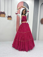 Red Color Georgette Ribbon Work Lehenga Choli For Navratri Festival